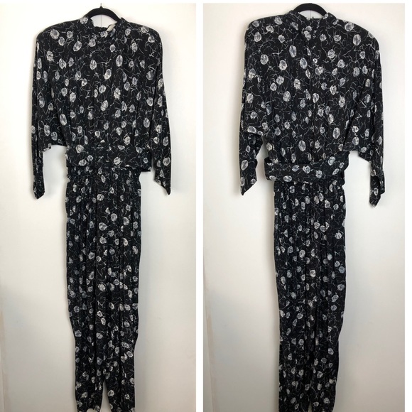Vintage California Visionz Belted Jumpsuit Black Print Belt Set - Picture 1 of 7